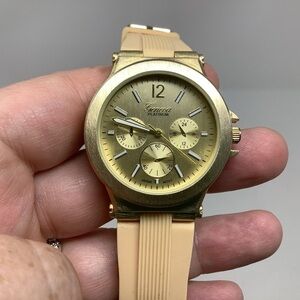 Geneva Platinum Peach and Gold-tone Watch with Silicone Band